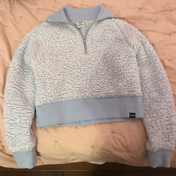 victoria’s secret PINK blue sherpa half-zip - Picture 2 of 4